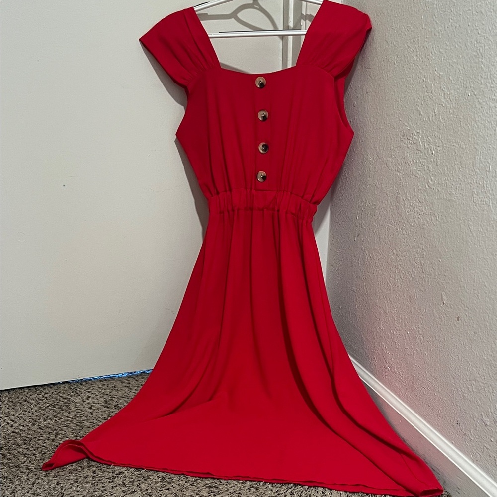Elegant Red Button-Front Dress